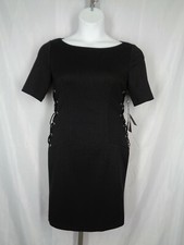 Adrianna Papell Black Sheath Dress Size 6 Lace Up Sides Micro Ottoman New