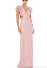 MAC DUGGAL  10829 SEQUINED RUFFLED CUTOUT LACE UP BACK ROSE GOWN sz 4