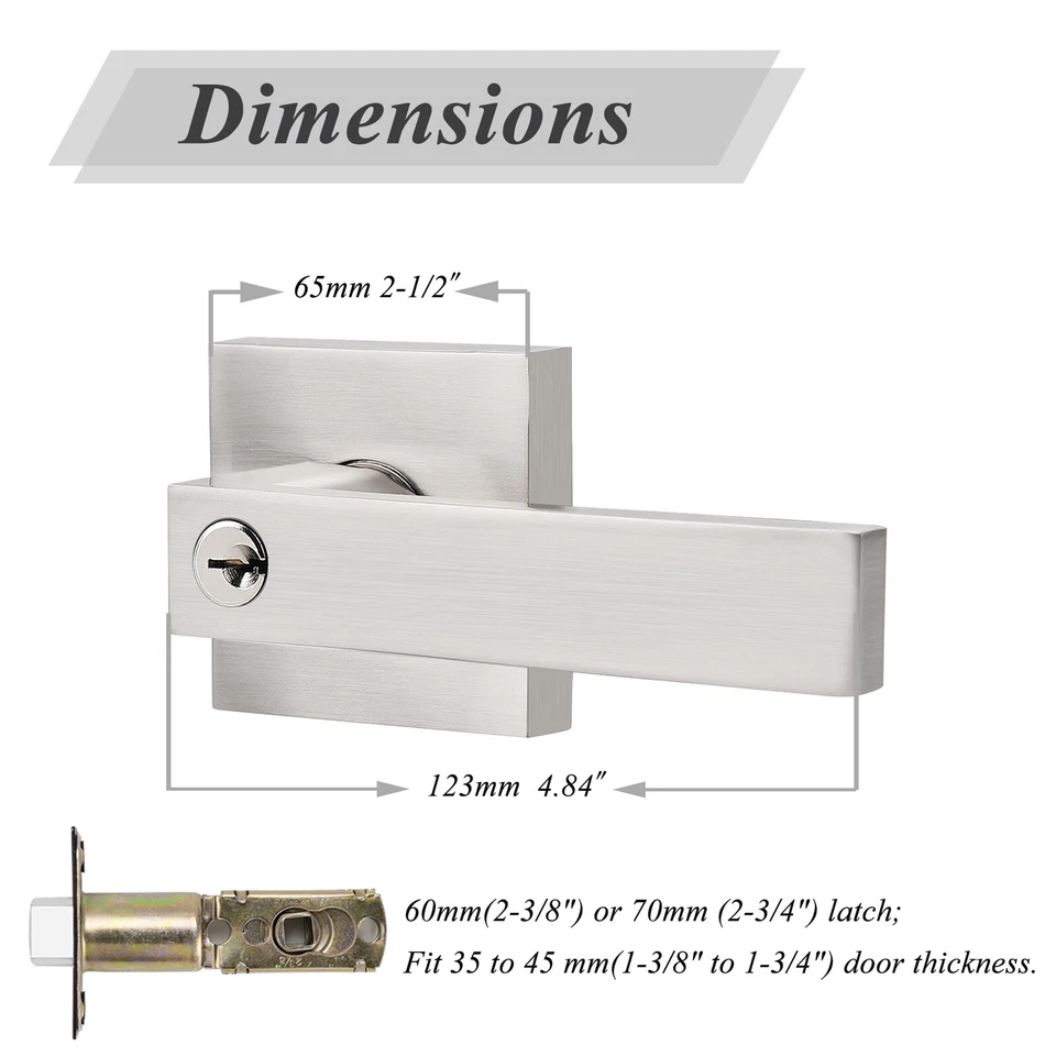 Brushed Nickel Entry Lock Privacy Passage Dummy Door Locks Levers Handles keyed - Image 3 of 4