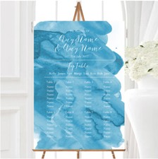 Sea Blue Watercolour Personalised Wedding Seating Table Plan