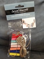 SPECIAL MOMENTS PHOTO HANGER LINE WITH MINI WOOD CLIPS, SUCTION HOOKS, CORD
