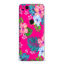 Google Pixel 2 Skins Decal Wrap Pink Neon Hibiscus Flowers