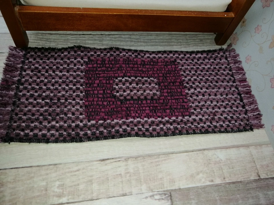 MARKENLOS Bettvorleger Miniatur-Läufer,TEPPICH,aubergine/schwarz, 16,5x7cm,für Puppenstube