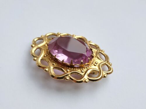 Vintage Soviet Brooch pink stone pin - Picture 3 of 12