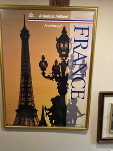 AMERICAN AIRLINES TRAVEL POSTER, EIFEL TOWER, PARIS, 1998,