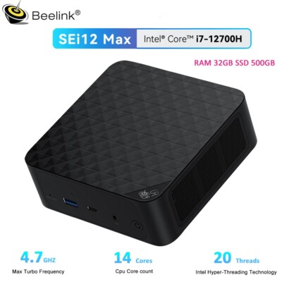 Beelink Gaming pc SEi12 Intel i7 12700H Mini Computers 14C/20T RAM32GB SSD500GB
