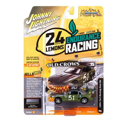 JOHNNY LIGHTNING 1/64 24 HRS OF LEMONS 1990S FORD MUSTANG SILVER/GREEN JLSF025 B