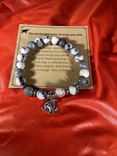Silver Tone Beaded Elephant Bracelet Never Forget How Strong You Are Gift Boxed