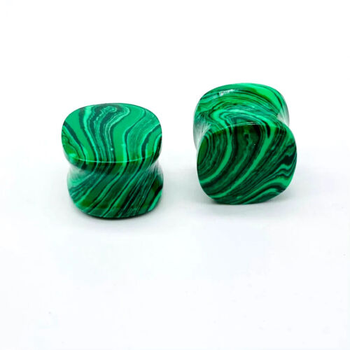 Green Malachite Stone Handcrafted Cushion Shape Ear Plugs Pair Size 8g - 54 MM - Afbeelding 1 van 8