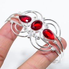 Red Garnet Gemstone Handmade 925 Sterling silver Cuff Bracelet Adjustable