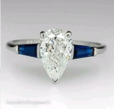 3.21CT Pear Shape Diamond Lab-Created Engagement Wedding Ring 14K White Gold FN