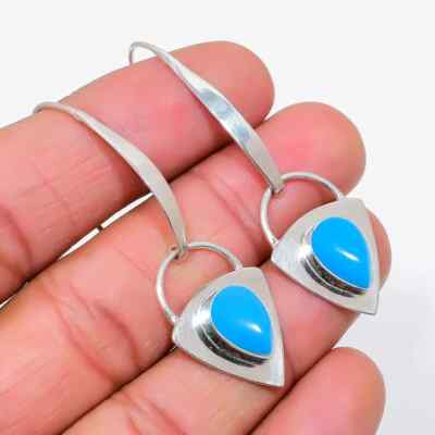 Sleeping Beauty Turquoise Gemstone Drop/Dangle Earring 925 Sterling Silver R-120