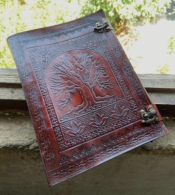 13"Leather Ring Grimoire Binder Leather Cover Notebook Office Folder ...