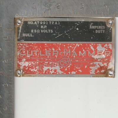 Salvaged Aluminum Id Badge Cutler Hammer CH of Milwaukee & New York 250 Volts