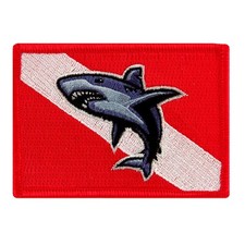 SCUBA DIVING PATCH SHARK DIVER DOWN RED embroidered iron-on SOUVENIR EMBLEM new