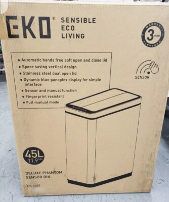 New EKO 45L Deluxe Phantom TRASH CAN SENSOR BIN Hands Free Dual Wing Motion