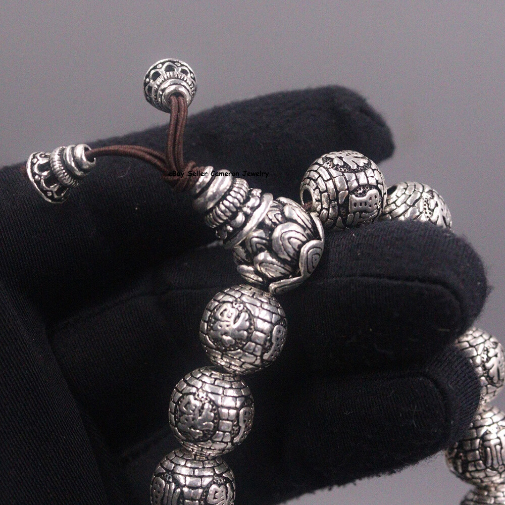 Pure S999 Fine Silver Bracelet Men Women 12mm Bless Fu Beads