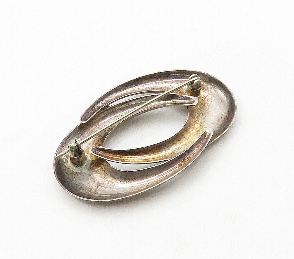 925 Sterling Silver Vintage Smooth Dark Tone Orbit Design Brooch