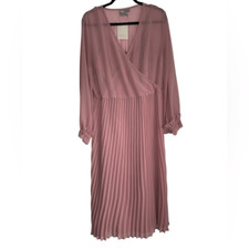 NWT ASOS DRESS SIZE 10 XL PINK MIDI WRAP V-neck long sleeve pleated