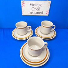 3 x Stoneware TEA / COFFEE TRIOS * Mountain Wood Japanese TRELLIS BLOSSOM * VGC