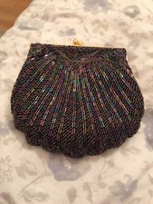 Valerie Stevens Vintage Evenind Glittering Beaded Purple Purse
