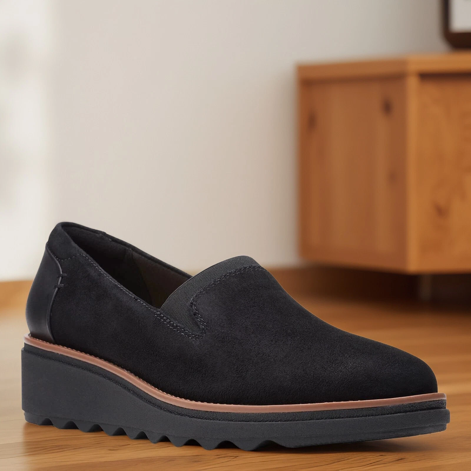 Scarpe mocassino Clarks donna Sharon Dolly punta tonda grigio scamosciato taglia 12 nuove con scatola