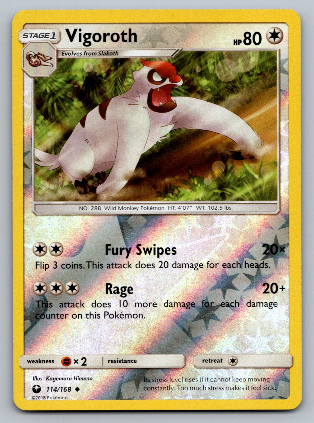 Pokemon Vigoroth Uncommon Reverse Holo SM - Celestial Storm 114/168 MP