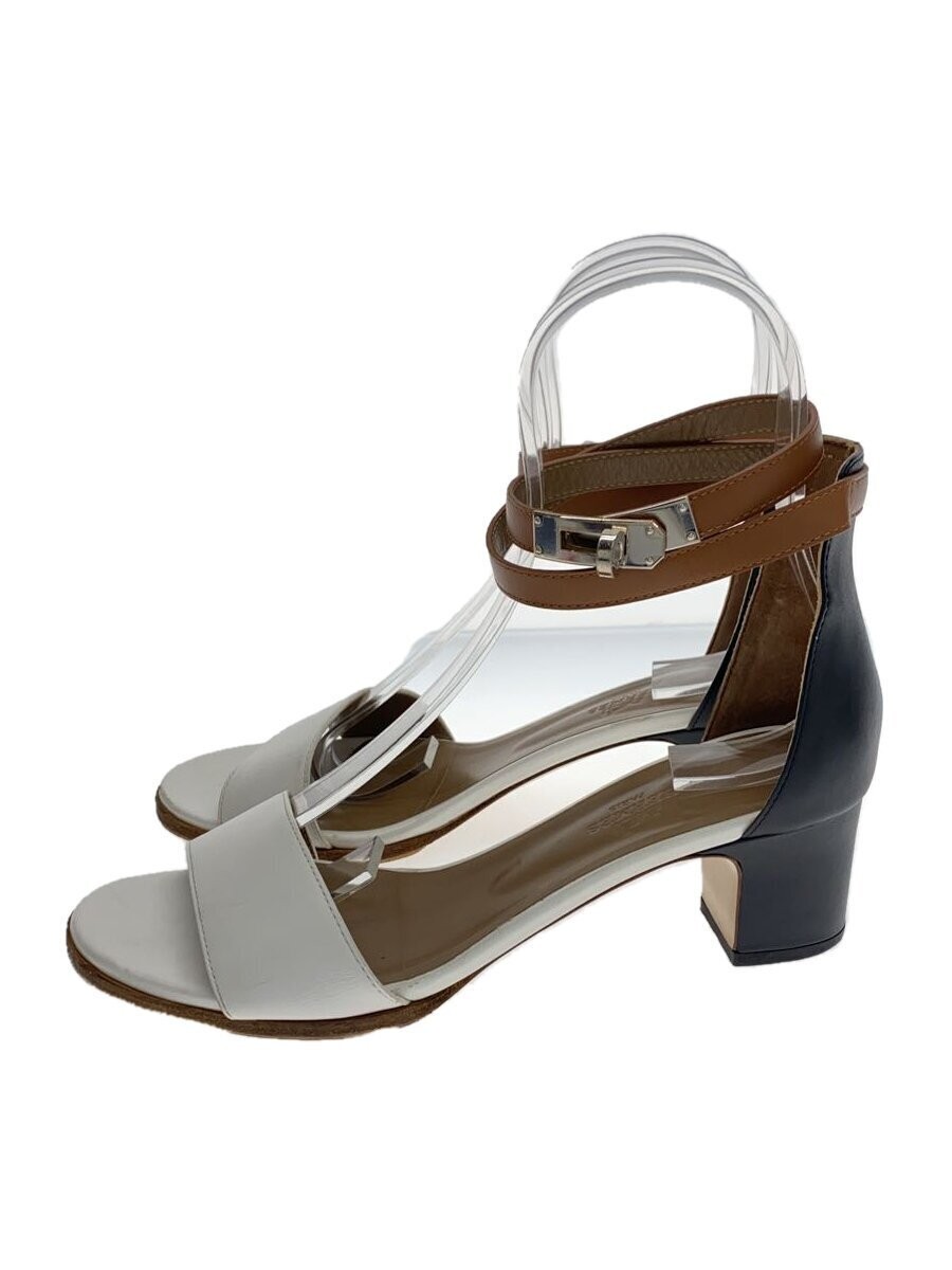Hermes Money Leather Ankle Sandals Size 38 in White
