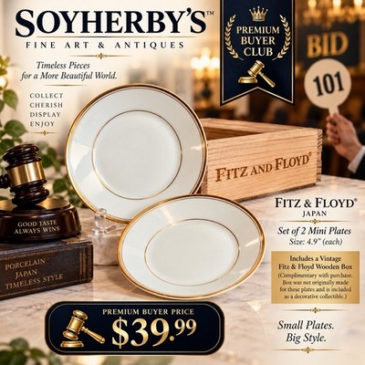 Fitz & Floyd Japan Set of 2 Mini Porcelain Plates Gold Trim 4.9  + Bonus Box