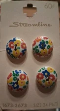 4 Streamline Floral Multicolor Two Hole Buttons Made In Italy Original Card VTG