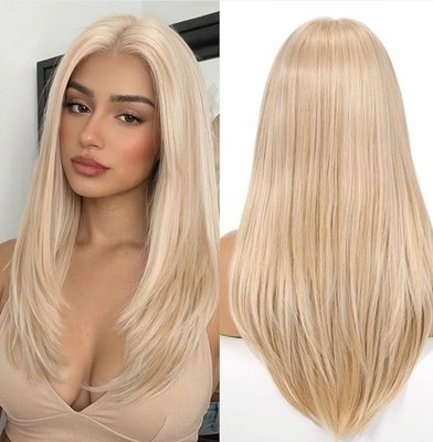 Brown Blonde Ombre Wig HD Front Lace Human Hair Blend Highlights  Wavy Curly