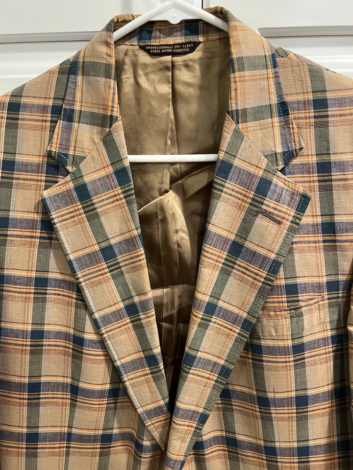 * VTG Cricketeer Blazer Brown Navy Plaid Sz M (Tags Missing-See Measurements) - Image 3 of 4