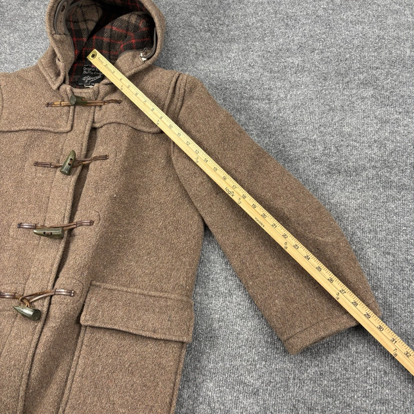 Vintage Gloverall Original English Duffle Coat Brown Wool Hooded Toggle Size 36 - product detail image 9