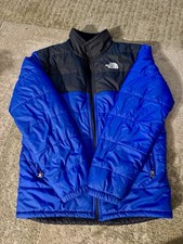 The North Face Boys Puffer Jacket Blue Black Fleece Lined Zip Size L 14/16 