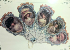 Old Print Factory Victorian Ladies With Hats Greeting Card Hand Fan Tassel NIP