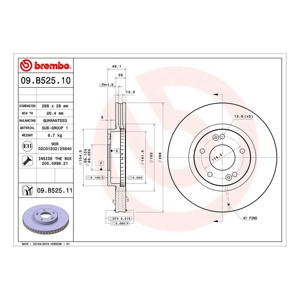 Rotor de freno de disco delantero Brembo 2 piezas para Hyundai Santa Fe 2007 2008 2009 Foto 2 de 4