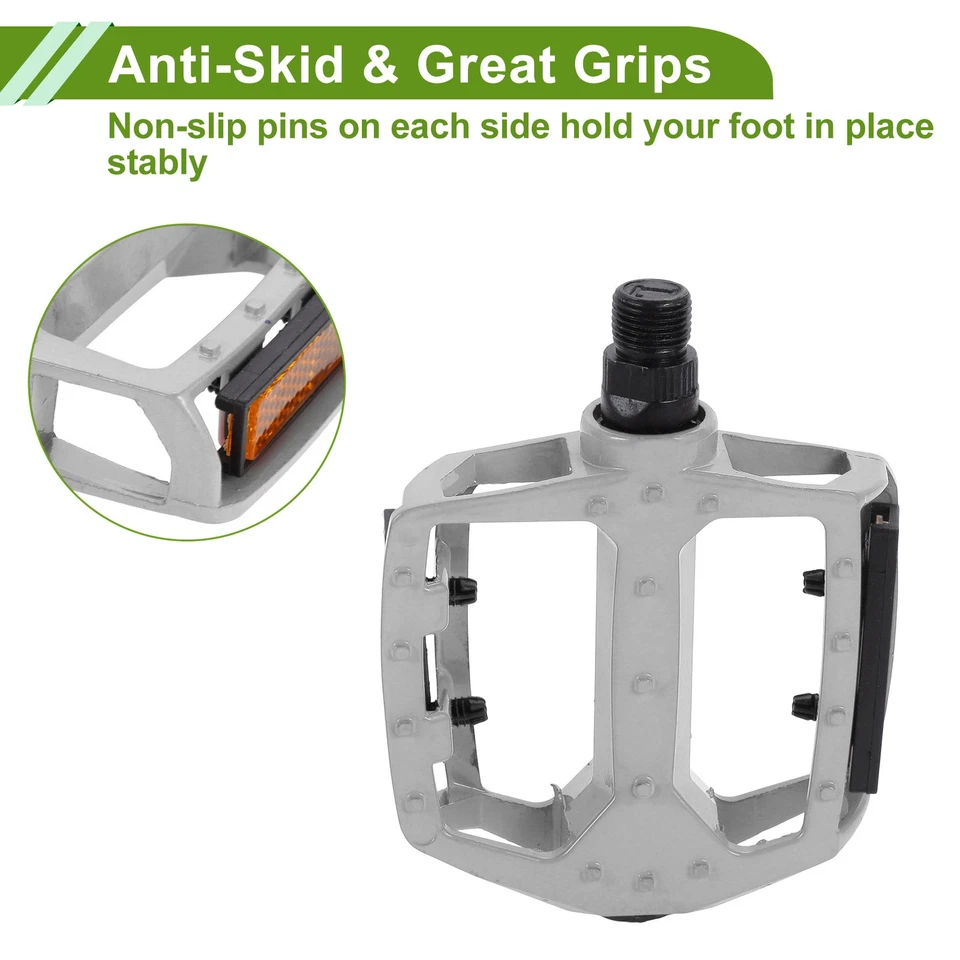 Pedal aluminio con tiras reflectantes plata 14mm 1 par para bicicleta - Imagen 3 de 4