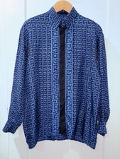 Versace Classic V2 Shirt Mens Medium Blue Black Silk Made Italy
