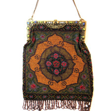 Antique Vintage Micro Beaded Geometric Purse Jeweled Frame SELLER PAYS US TARIFF