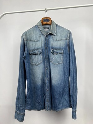 Vintage Dolce & Gabbana Sicilia Denim Cotton Shirt Long Sleeve Size 42 16 1/2