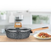 Tiefe Bratpfanne Mit Glasdeckel 28 Cm Antihaft Granitbeschichtung Holz-Optik