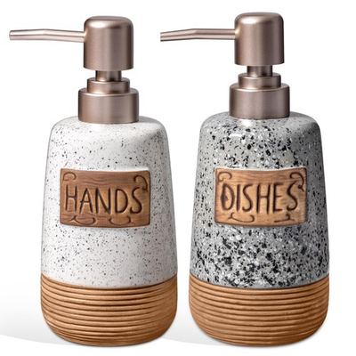 #ad Hand and Dish Soap Dispenser Set Farmhouse Ceramic Soap Dispenser for Kitche... $28.99