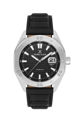 Daniel Klein Mens Watch Black Dial Date Leather Strap Silver Case 50m Water Res