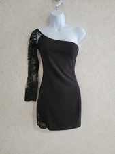 Lucy In The Sky Mini Dress One Shoulder Lace Long Sleeve Bodycon Lace Accent Sm