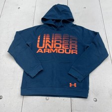 Under Armour Hoodie Youth Large Blue ColdGear Fleece Pullover Graphic Sweatshirt