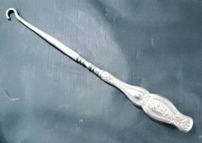 Button Hook Sterling Silver Floral Vine Antique No Monogram 6 7/8" Victorian