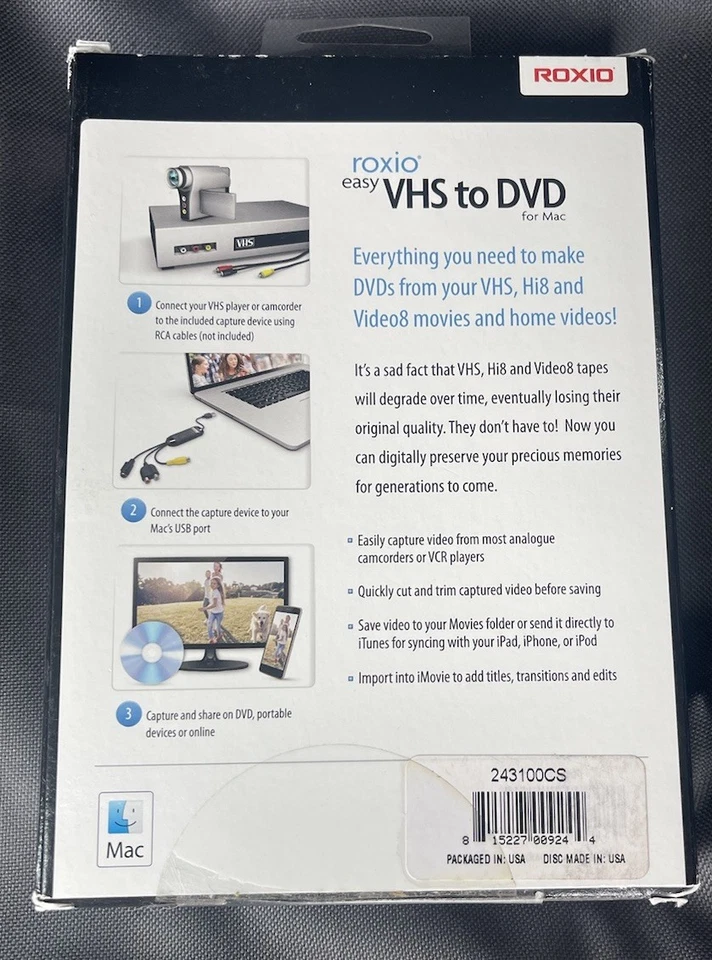 Roxio Easy VHS to DVD for Mac | VHS Hi8 V8 Video to DVD/Digital Converter - Image 2 of 2