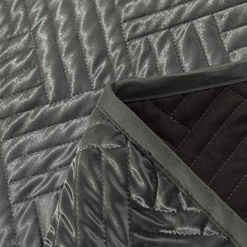  Silk Satin Quilt Set, Geometric Pattern Bedspread Luxury Quilted King Grey