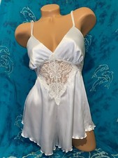 NOS Vintage Olga 90114 Bridal White Satin Lace Bodysuit Romper Teddy Lingerie S