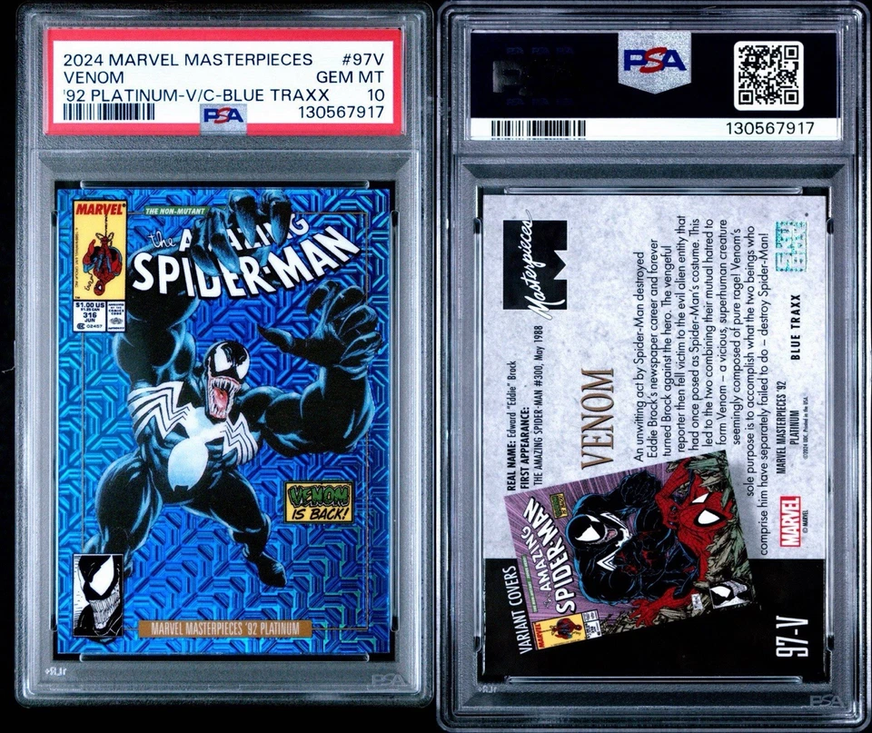UPPER DECK MARVEL MASTERPIECES '92 PLATINUM BLUE TRAXX VENOM 97V PSA 10 POP 6 - Image 3 of 3